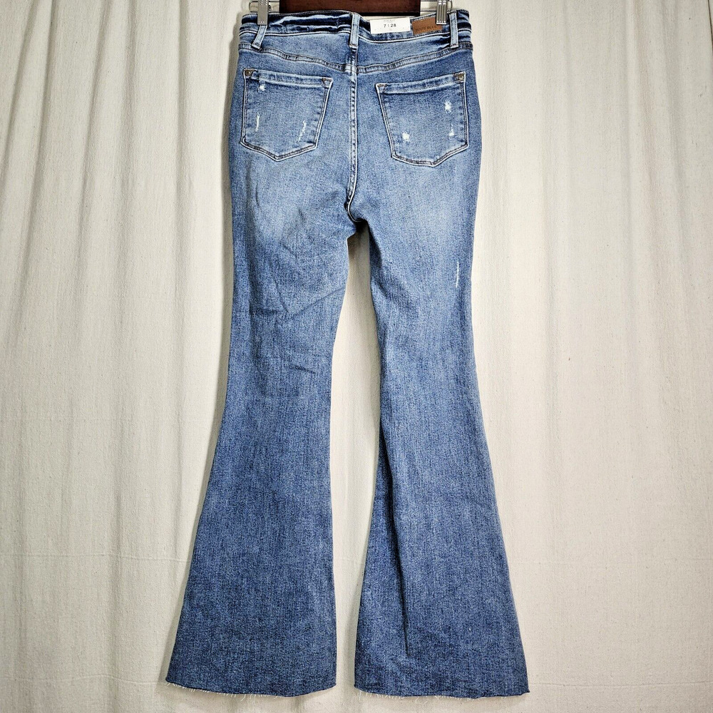 Judy Blue Jeans Womens Sz 7/28 High Waist Flare Fit Distressed Stretch Fray Cuff - Picture 2 of 16